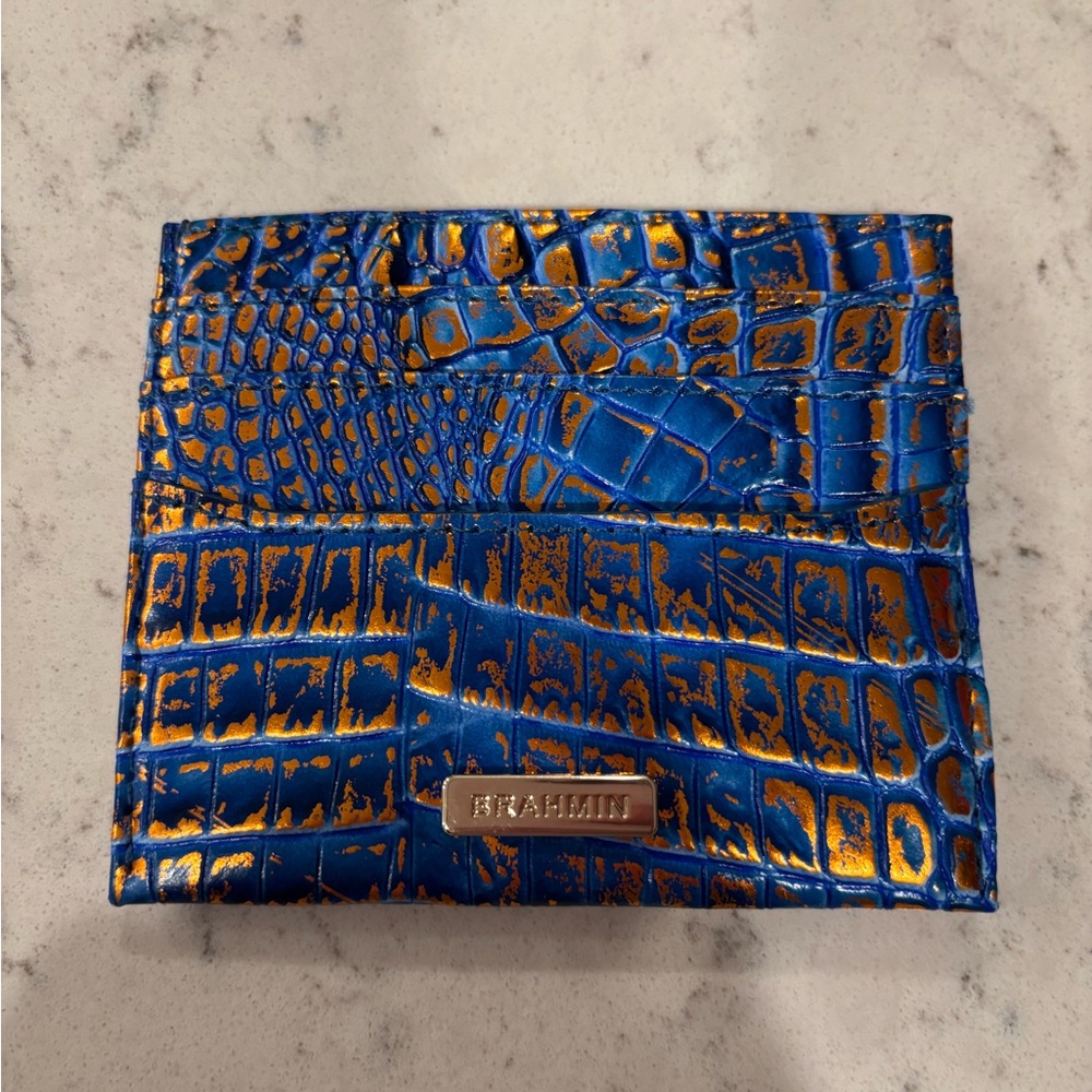 Brahmin Metallic Blue and Gold Croc Wallet